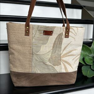 Maya Collections canvas & suede, neutral floral shoulder tote bag